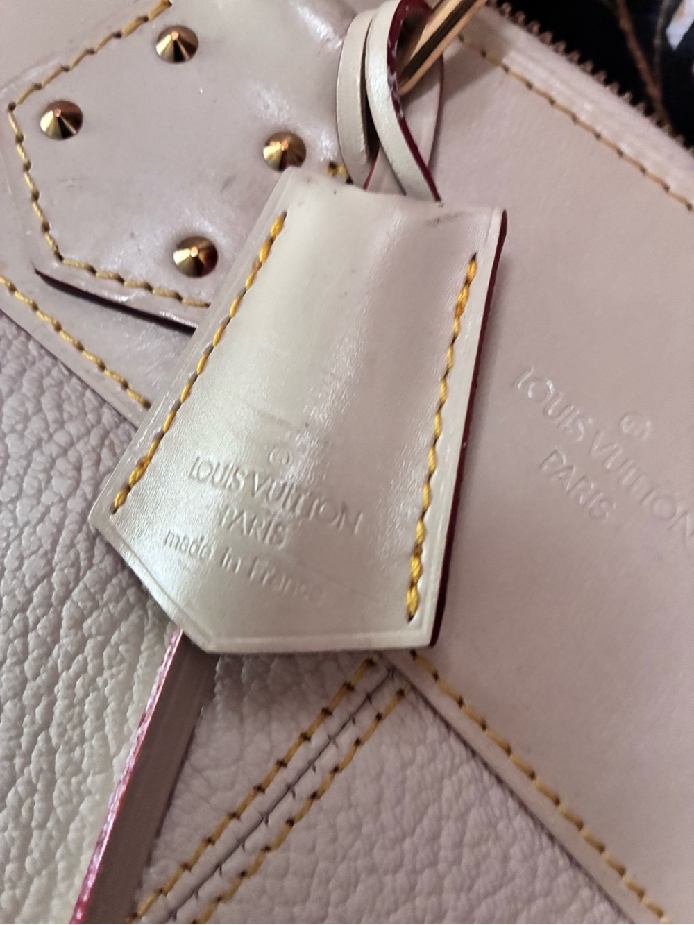 Louis Vuitton Cream Leather Tote with Gold-Tone Hardware Vintage France Lockit - Picture 8 of 16